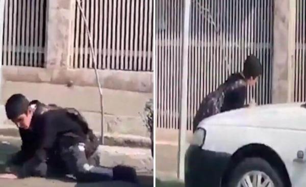 لحظة سقوط طفل إيراني على الأرض بسبب كورونا |