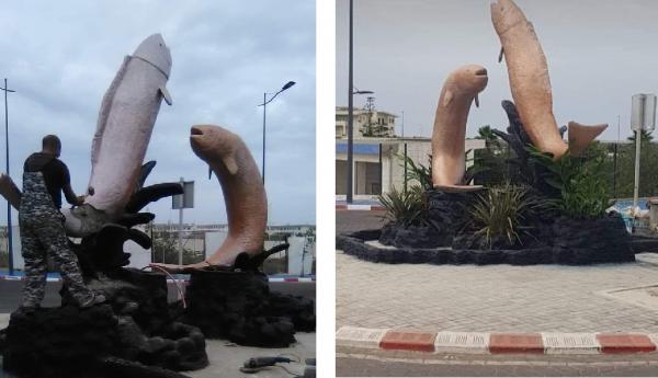 مجسم سمكتين بمدخل المهدية يثير سخرية الفايسبوكيين والسلطات المحلية تسارع إلى هدمه (صور)