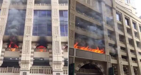 بالفيديو: حريق ضخم في أحد الفنادق الفخمة بمكة المكرمة