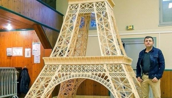 فرنسي يستغرق 8 سنوات في صنع برج إيفل بواسطة أعواد الثقاب ويفشل في دخول غينيس