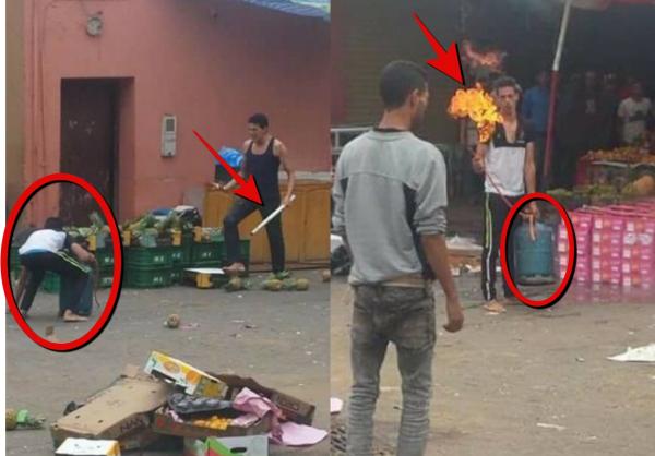 بالصور : شاب يحاول تفجير قنينة غاز وسط سوق بأكادير بعد شجار استعملت فيه السكاكين و في الأخير ...