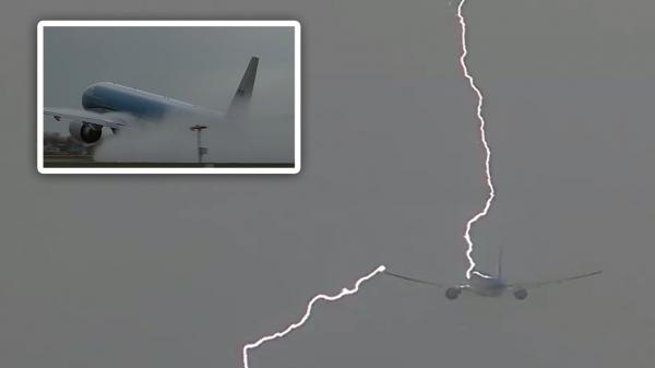 بالفيديو: صاعقة تضرب طائرة بعيد إقلاعها
