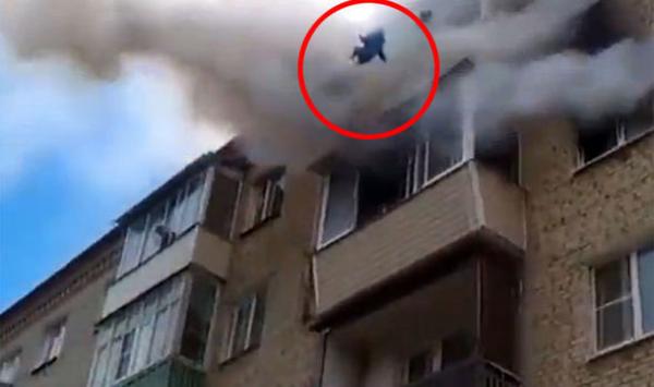 بالفيديو: عائلة تقفز من شرفة منزلها المحترق