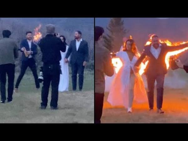 طمعا بالشهرة.،عروسان يضرمان النار بجسميهما في حفل زفافهما (فيديو)