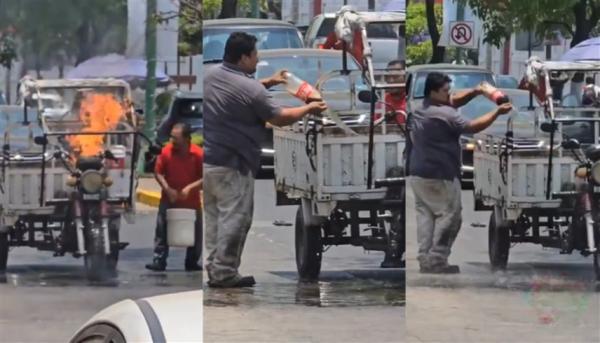 بالفيديو.. يستخدم مشروبا غازيا لإطفاء حريق دراجة في المكسيك