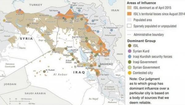 خريطة للبنتاغون تُبين المناطق التي يسيطر عليها &quot;داعش&quot;