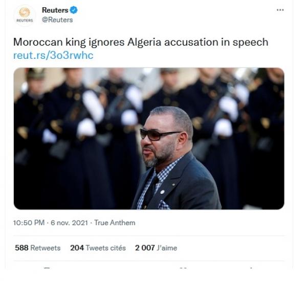 وكالة "رويترز" البريطانية: الملك محمد السادس تجاهل الجزائر في خطاب المسيرة الخضراء