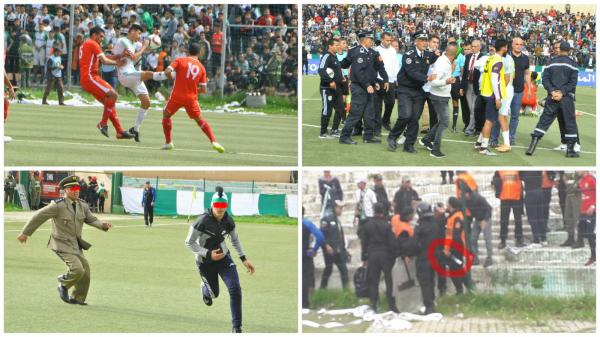 بالصور والفيديو... أحداث خطيرة خلال مباراة بني ملال وبرشيد ..اعتداءات على الأمن وتكسير سيارات