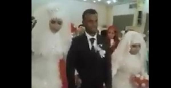 بالفيديو.. شاب يتزوج بفتاتين ويقيم لهما حفل زفاف واحدا