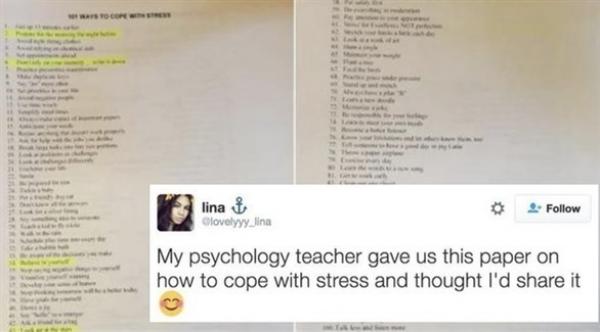 معلم ينشر قائمة تتكون من 101 طريقة للتعامل مع التوتر