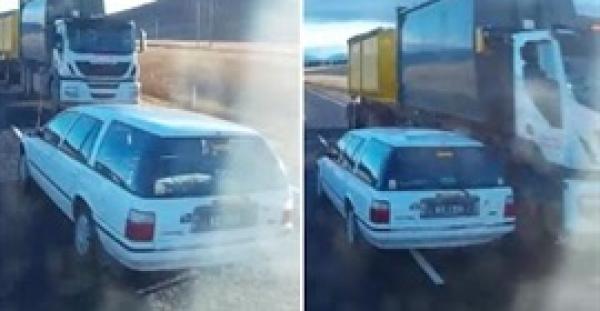 بالفيديو.. سائق متهور ينجو من حادث تصادم في شاحنة ضخمة بأعجوبة
